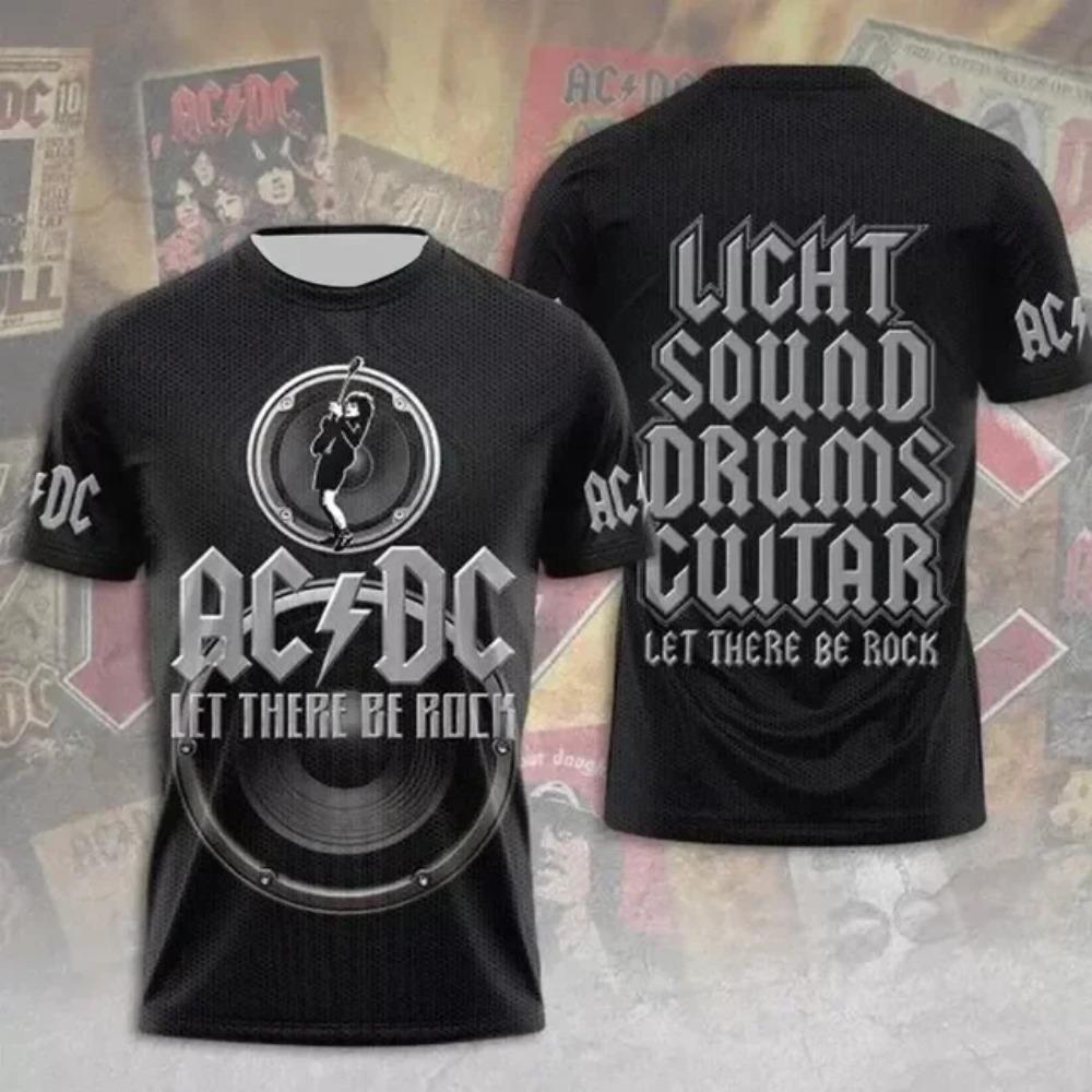 Moda creativa AC DC stampata T-shirt da uomo band rock tendenza estiva strada girocollo manica corta top abbigliamento unisex largo
