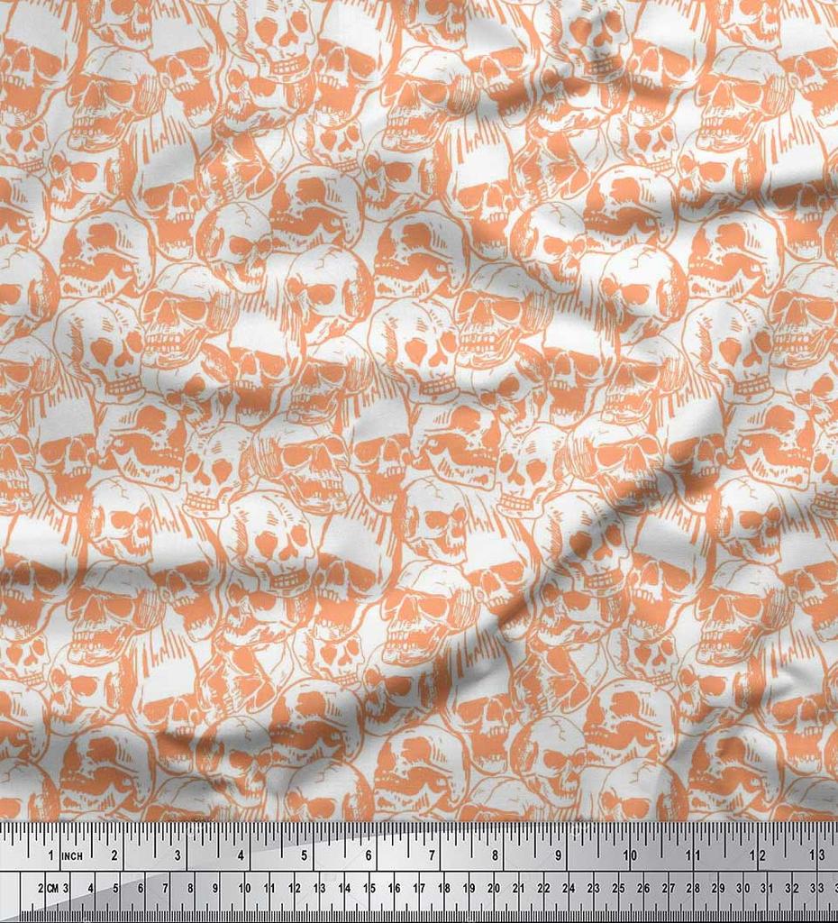 Soimoi Japan Crepe Satin Fabric Horror Skull Halloween Printed Craft Fabric by the Metre 42 Inch