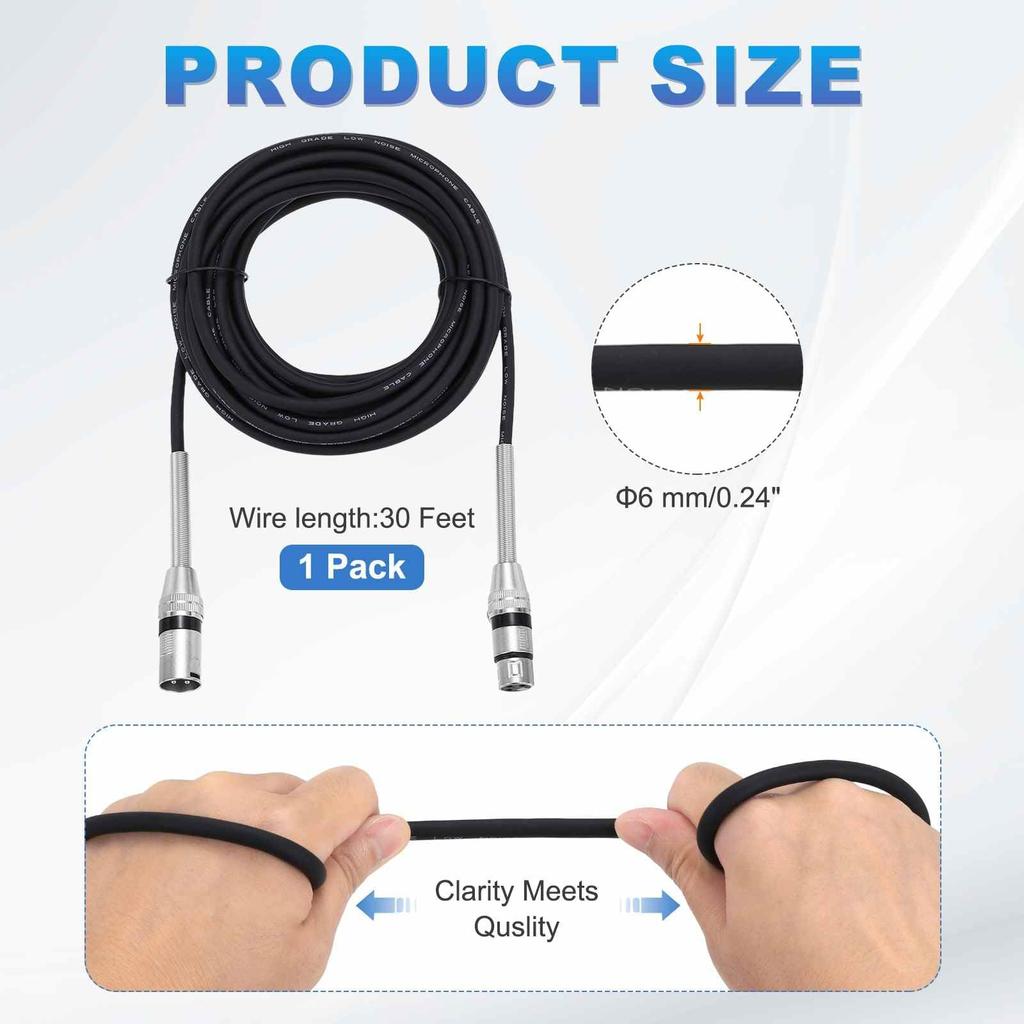 DMiotech XLR-XLR Cable, 3-pin 22AW G OFC Female To Male, Microphone Cable, Wire Connector, for Speaker Mixer, Studio PA System, 30 Feet (Black)