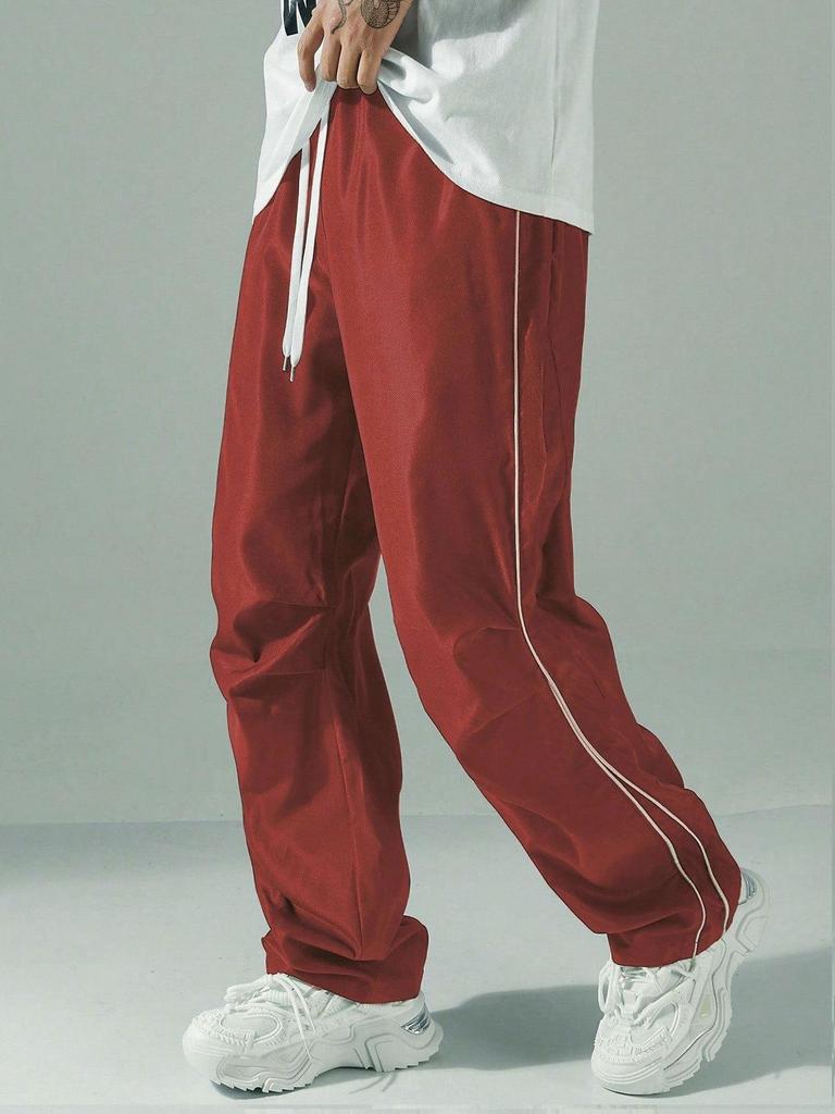 European-Size Men's Retro Sports Casual Pants - High Street Hong Kong Style, Loose Straight Leg