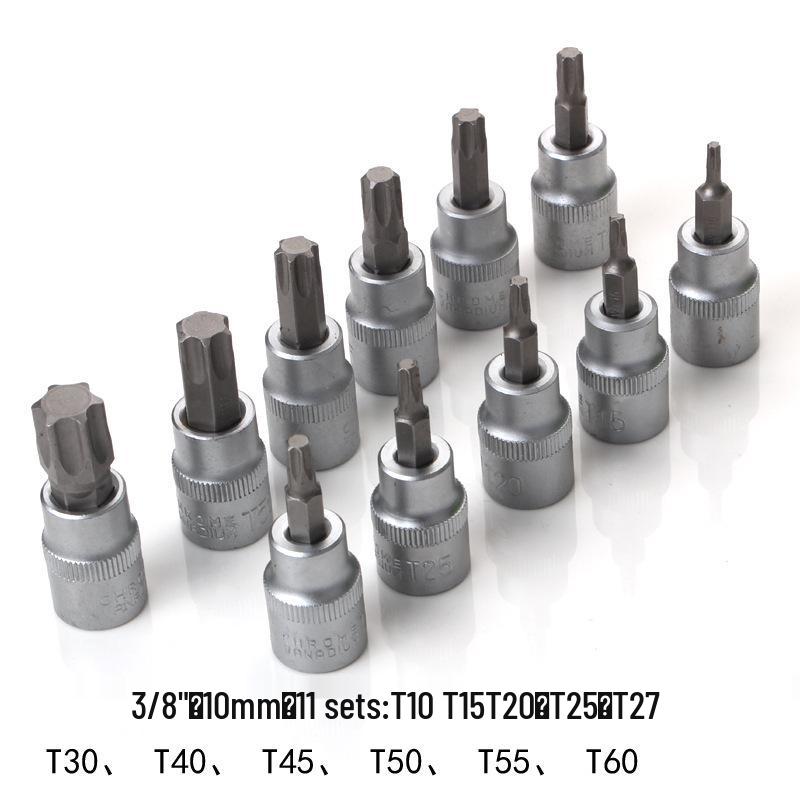 34-Piece Torx Star & Hex Bit Set with 3/8 Drive and 14pc E-Type Sockets