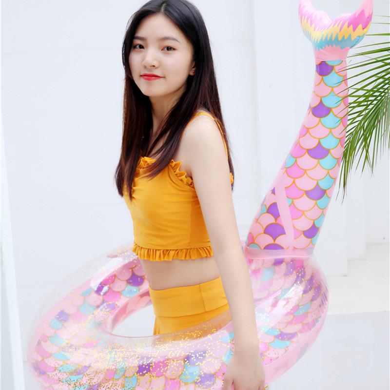 Cartoon New Sequin Mermaid Pattern Inflatable Lifebuoy For Adult Circle Swimming