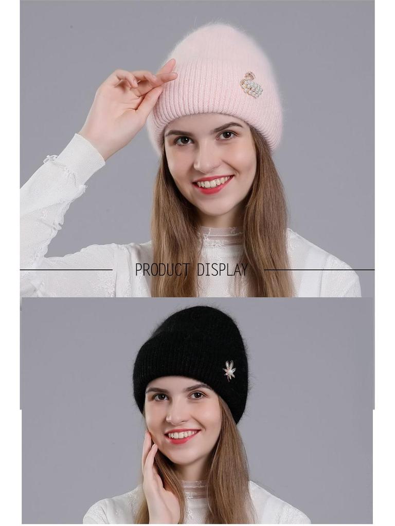 Korean Style Rabbit Fur Knit Hat for Women - Fashionable Autumn/Winter Headband with Earmuffs