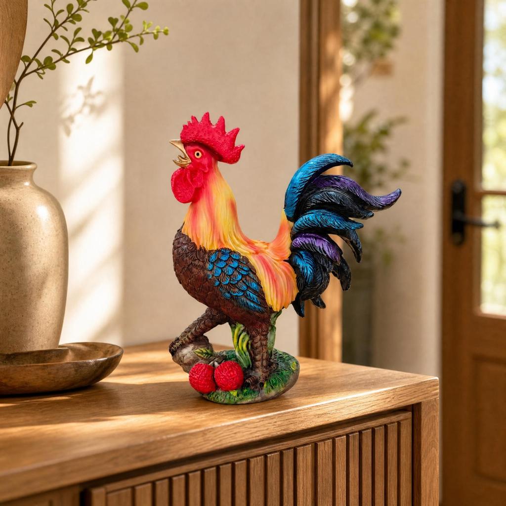 Resin Cockerel Figurine Colorful Decorative Statue Fadeproof for Festive Styling