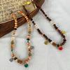 Ethnic Style Handmade Bead Colored Necklace for Women Retro High-End Wooden Pendant Collarbone Chain Niche Design Accessory Gift
