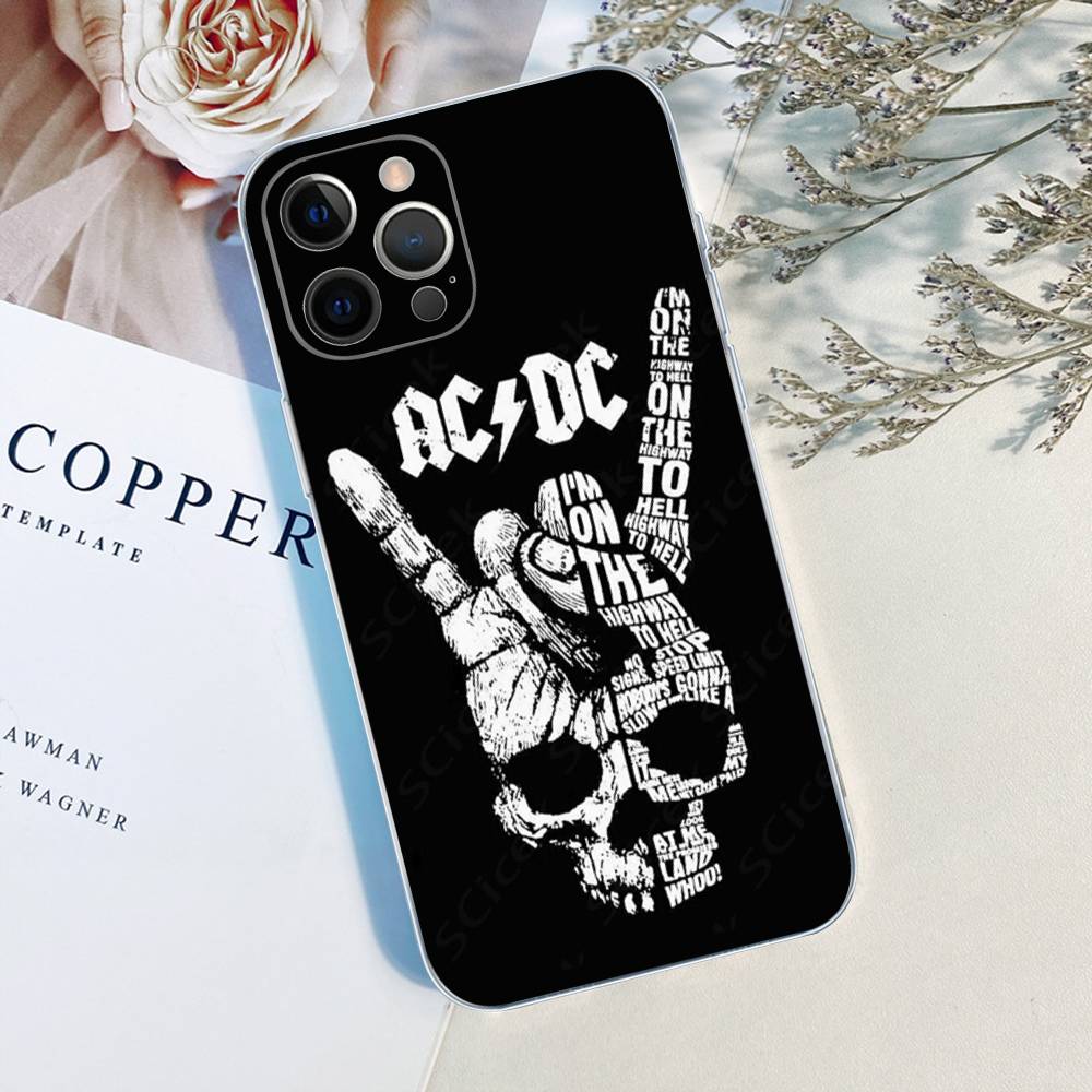 Custodia in TPU Trasparente AC Back In Black DC per iPhone 17 11 12 13 14 15 16 Pro Max 16 Plus Cover