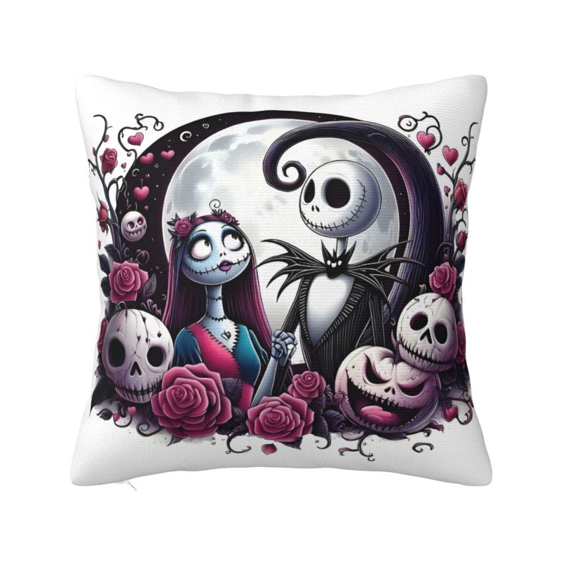 Custom Nightmare Before Christmas Pillow Case for Sofa Jack and Sally Luxury Cushion Cover Square Pillowcase