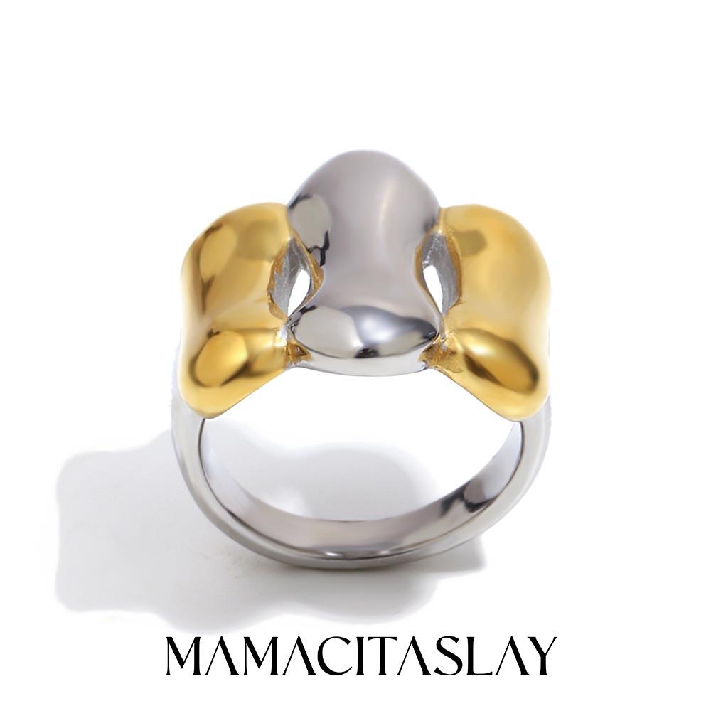 MamacitaSlay 316L Stainless Steel Mixed Color Three Stripe Ring 18K Gold Plated Waterproof Ring Women High Quality Cool Ring
