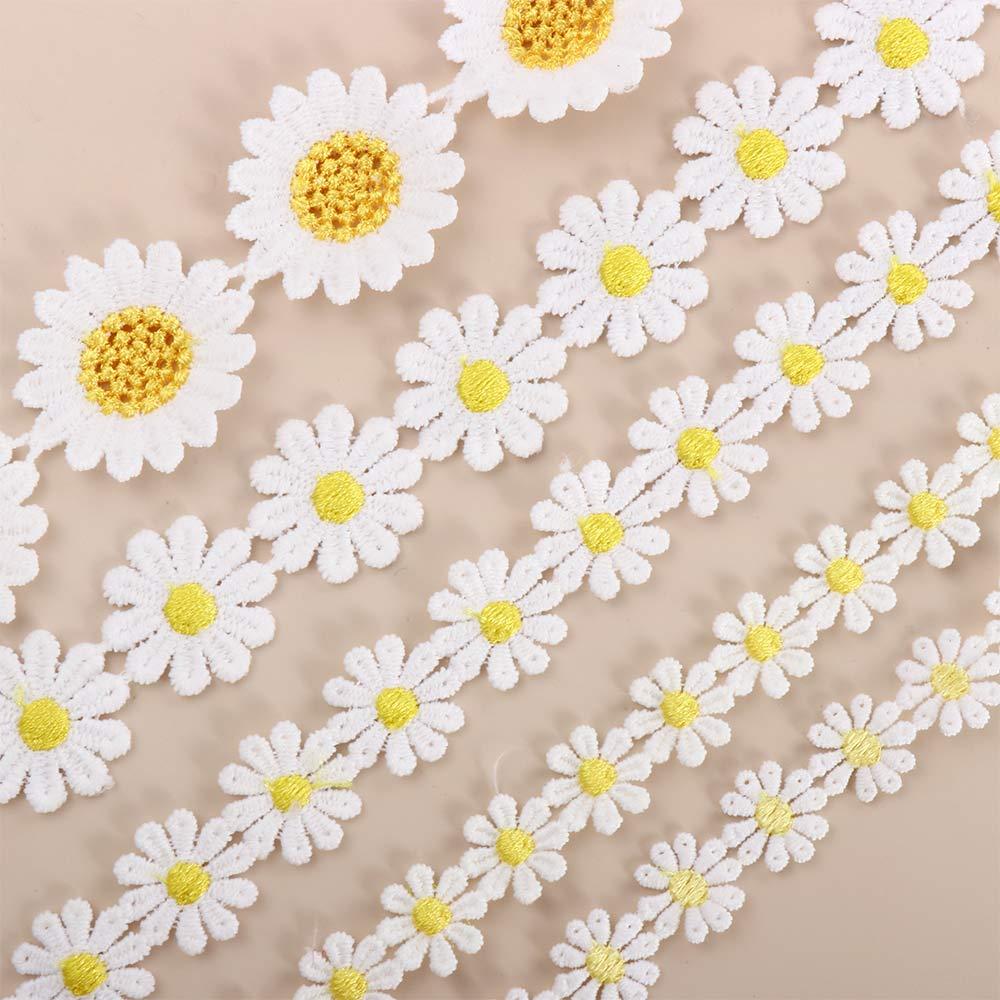 Bright Embroidered Headwear Decor Handmade DIY Craft Daisy Lace Trim Sewing Supplies Ribbon