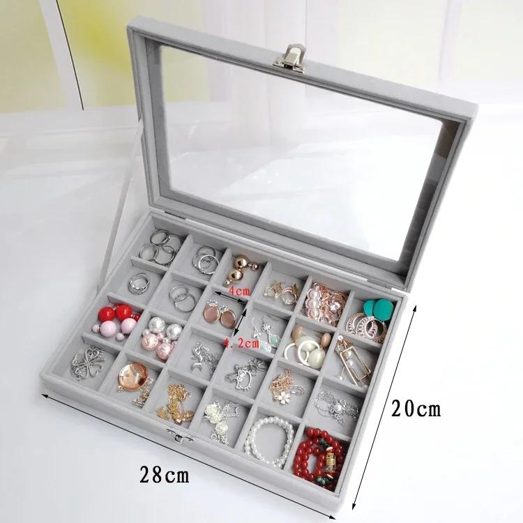 Flannelette Jewelry Box Velvet Glass Ring Earring Jewelry Display Organizer Box Tray Holder Storage Case Sorting Box