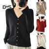 Women Knitting Sweater V-Neck Long Sleeve Button Down Sweater Cardigan Solid Color Loose Fit Crochet Texture Coat