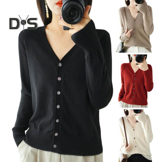 Women Knitting Sweater V-Neck Long Sleeve Button Down Sweater Cardigan Solid Color Loose Fit Crochet Texture Coat