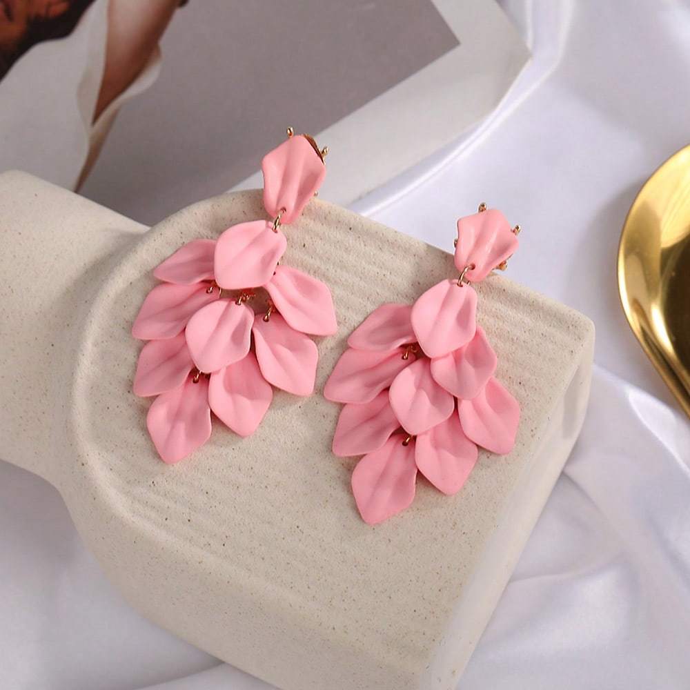 1 Pair Bohemian Floral Petal Tassel Acrylic Clip-On Earrings, High-End Piercing-Free Party Jewelry for Women