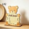 Custom Birth Detail Plaque Wooden Baby Announcement Sign, Cute Bear Hello World Newborn Welcome Sign New Keepsake Gift with Stand, Name Plaques