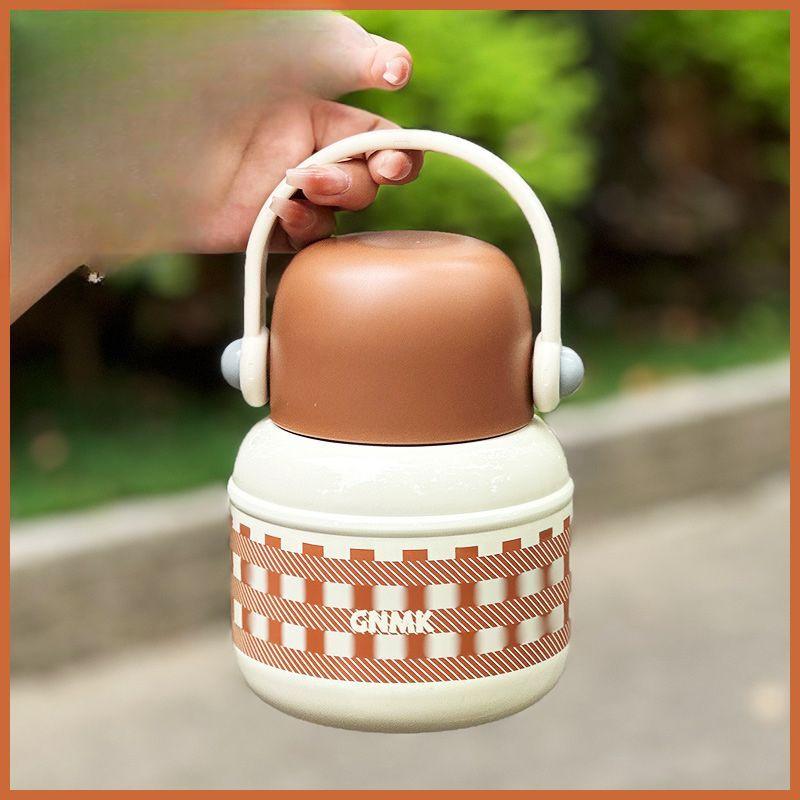 New Plaid Braising Cup Stylish Heat Retention Pot for Girls To Work Portable Braising Pot Heat Retention Water Cup 600ml