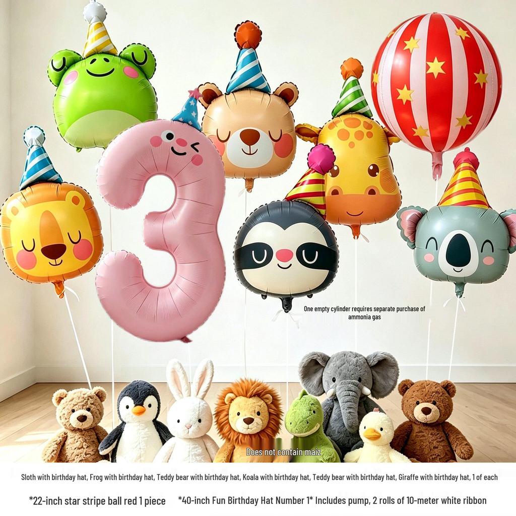 10. Geburtstag Cartoon Tiere & Zahlen Luftballon Party Dekoration für Kinder