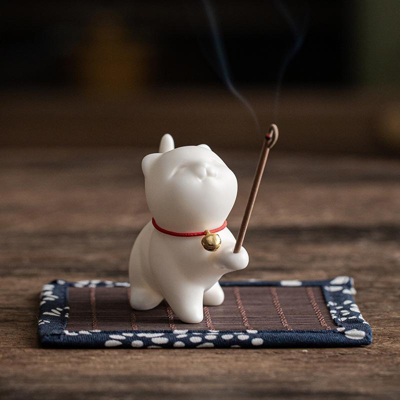 1PCS Cute Cat Ceramic Incense Burners Mini Incense Stick Holder Tea Pet Home Decoration with Mats Tea Ceremony For Buddhist Hall
