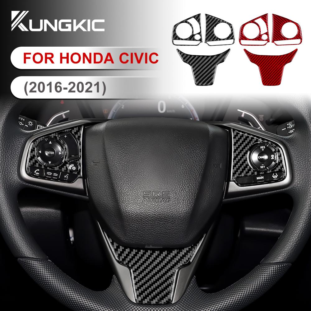 Carbon Fiber Style Steering Wheel Panel Sticker for Honda Civic X 10th Gen 2016-2021 Interior Trim Decal