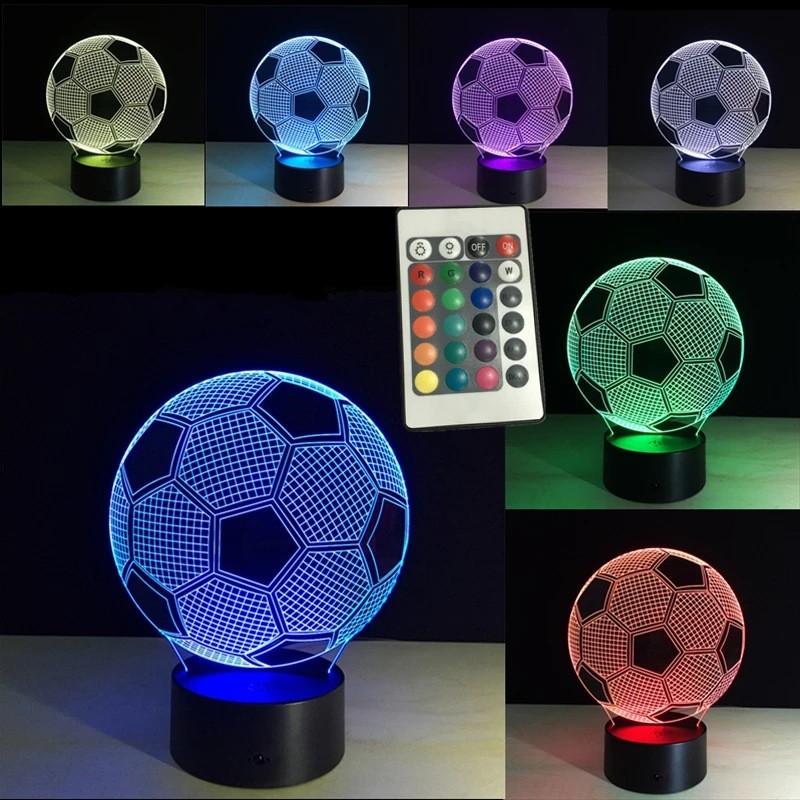 Night Led 3d Light Football Desk Lamp Illuminating Lights 7 Color Remote Gift