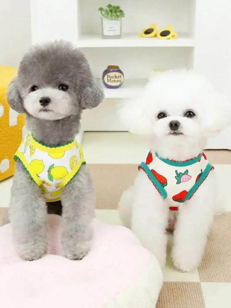 Pet Dog Cat Lemon Strawberry Print Vest Small Dogs Cats Summer Outfit Breathable Cute Soft Lightweight Casual