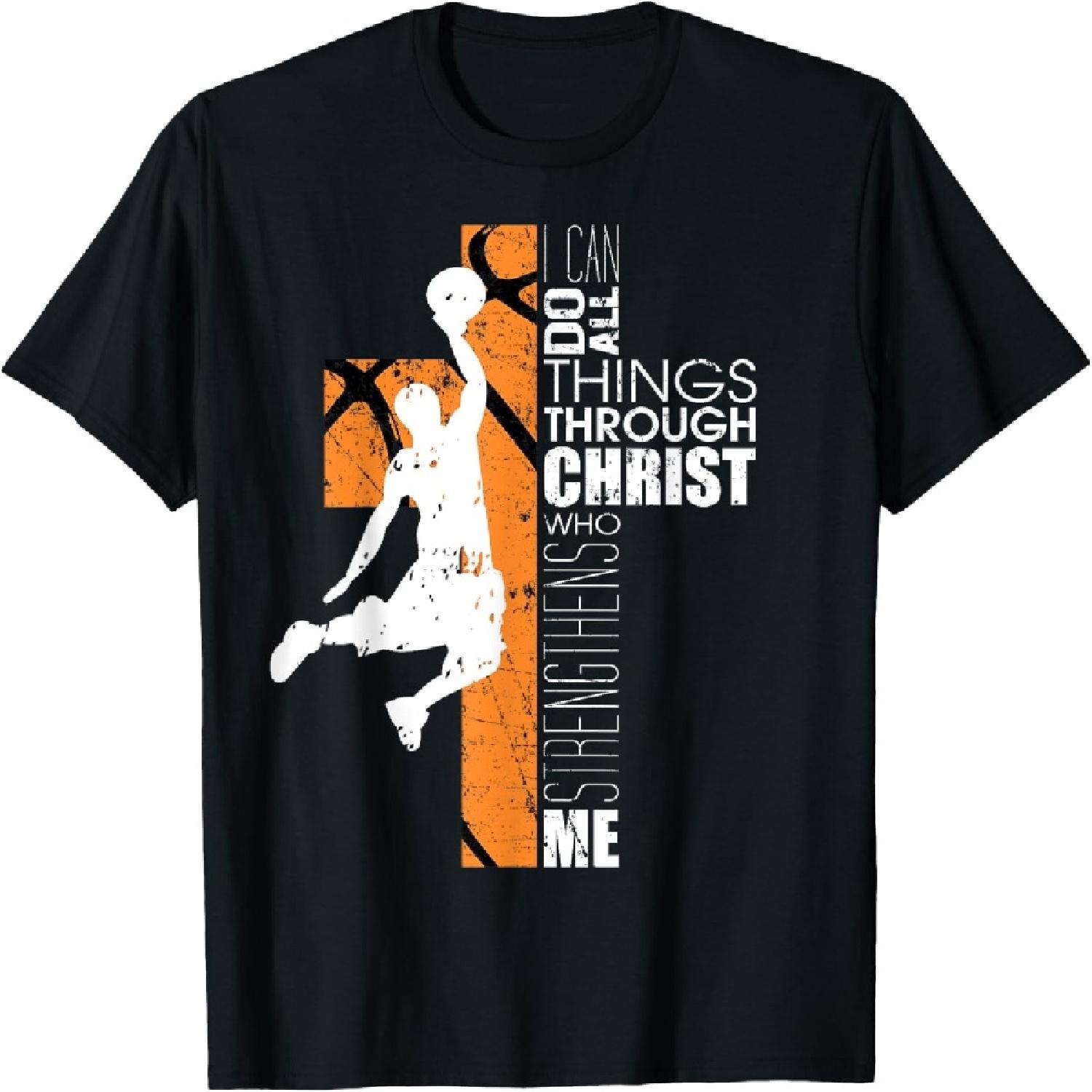 Christian Basketball Religious Bible Verse Philippians 4_13 T-Shirt S