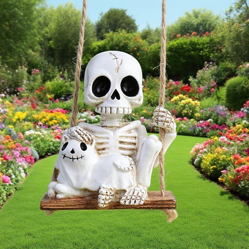 Wisiorki Huśtawka Czaszka i Kot, Dekoracje Drzew w Ogrodzie i na Dziedzińcu, Domowe Ozdoby Duchów na Halloween