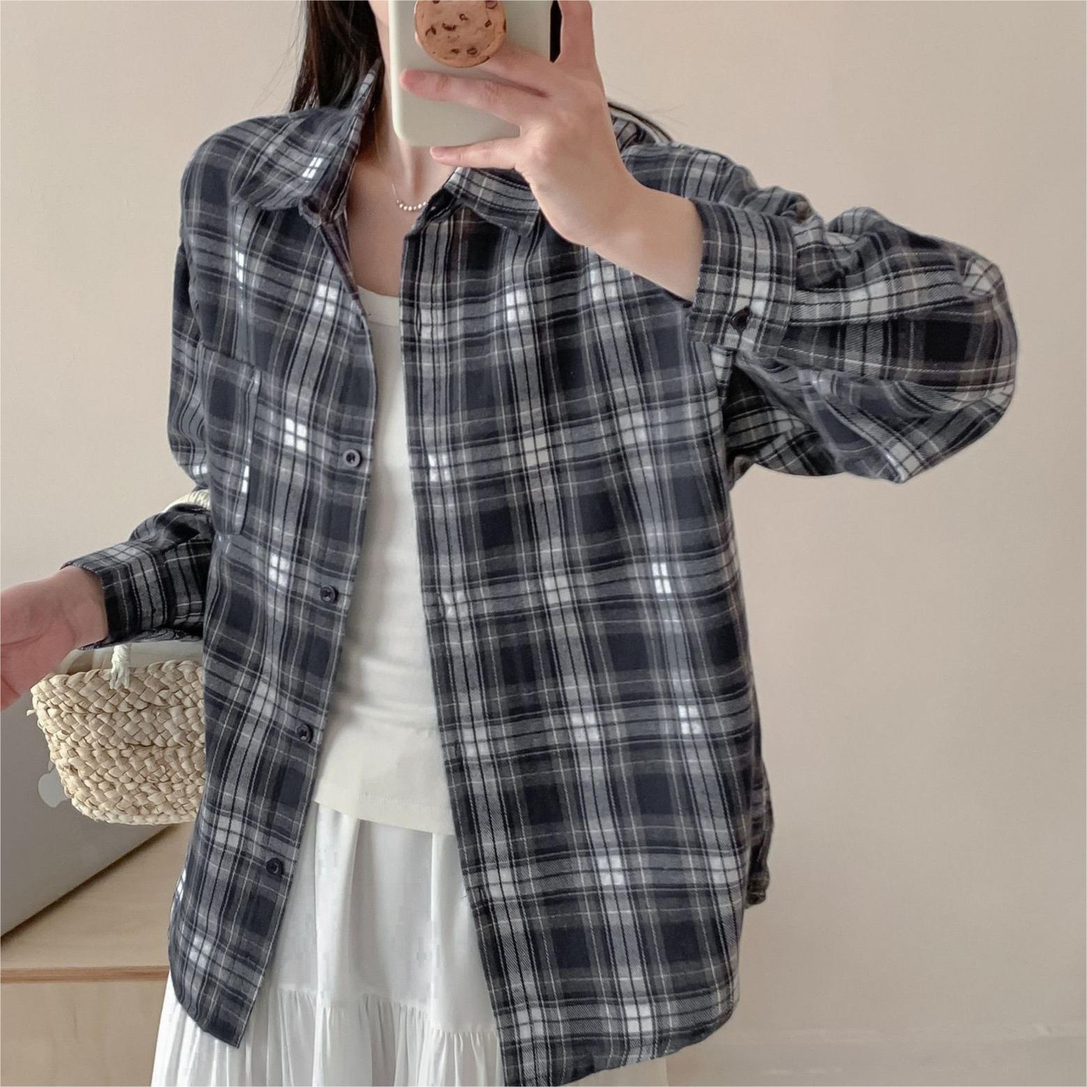 

Autumn & Spring Women s Retro Trendy Loose Fashion Checkered Long Sleeve Shirts with Stylish Design XXL чорний/рожевий