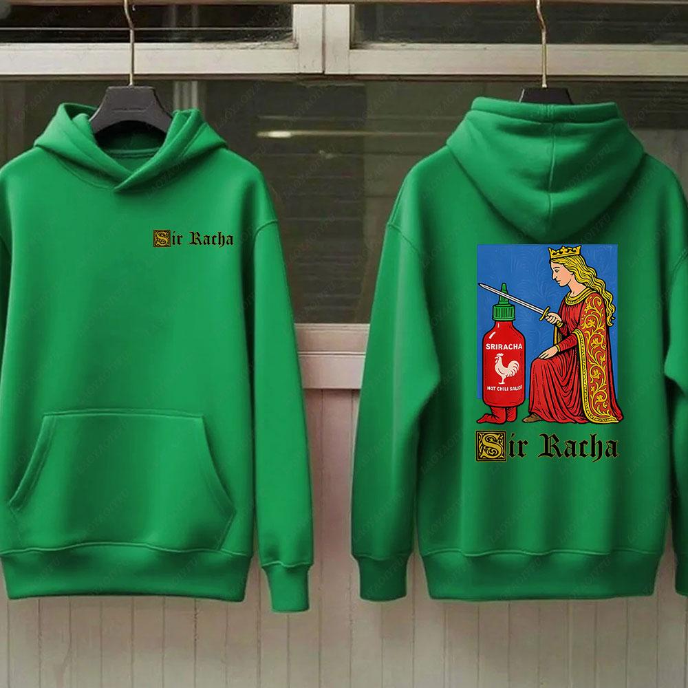 Sir Racha Man Woman 2 SidedHoodies Sri Racha Medieval Art Pullover Sriracha Fan Merch Retro Medieval Graphic Sweatshirt Hoodie