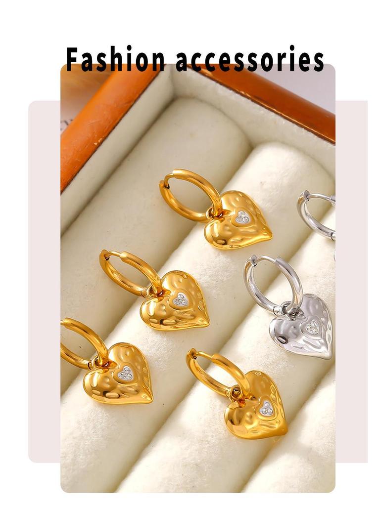 18K Gold-Plated Heart Earrings with Diamonds, Non-Fading Retro Style, European & American Inspired