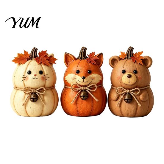 Country Style Thanksgiving Ornaments 3PCS Rustic Autumn Harvest Wooden Ornaments, Animal Designs Retro Indoor Room Decorations Distressed Farmhouse