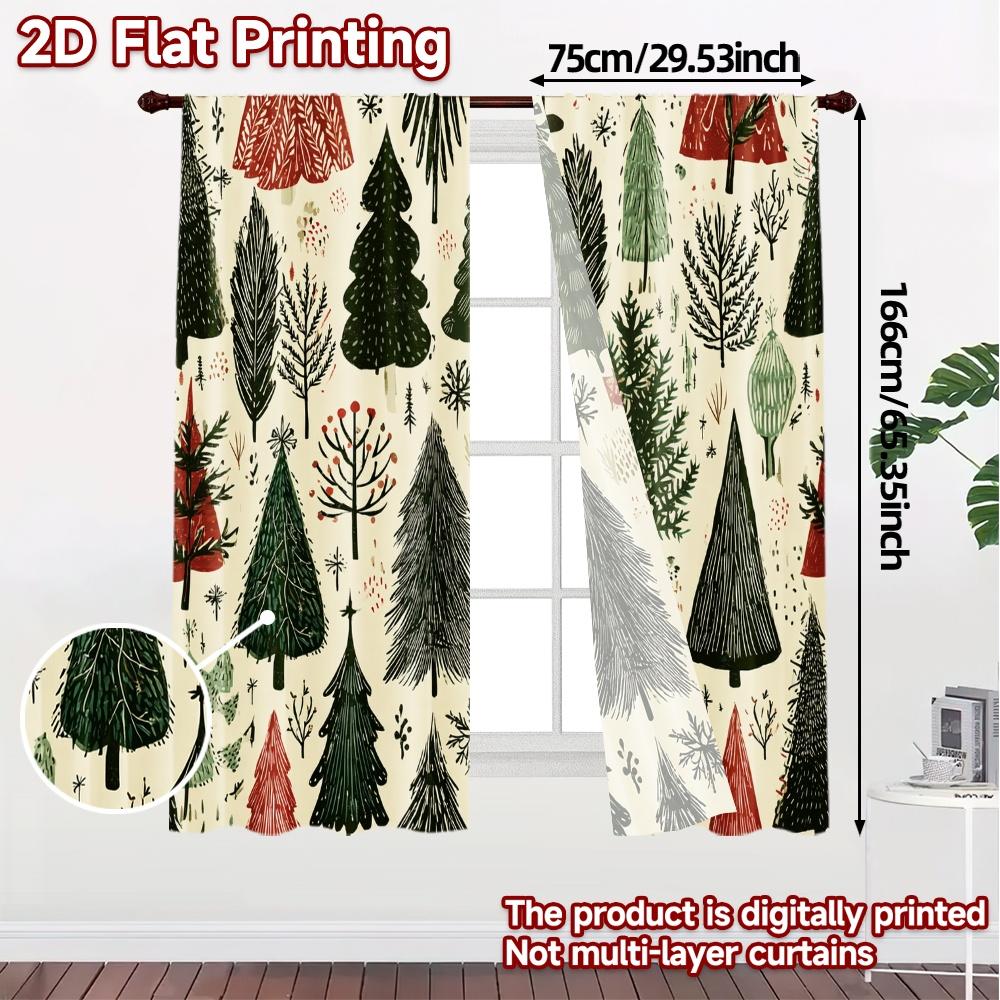 2D Flat Printing  JIT 2pcs   Curtains (Without Rod) Festive Forest(1) Minimalist Chic Curtains Polyester Easy Install Curtains