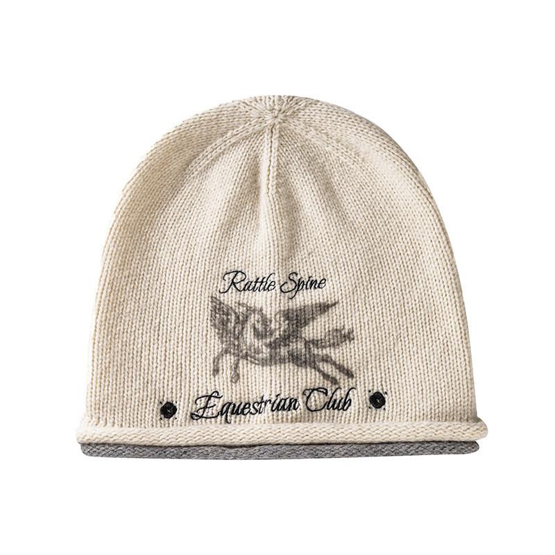 Pegasus double-layer crimped embroidery stacking hat women's autumn warm and cold-proof face small hat knitted headgear cold hat