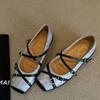 Sheepskin version~ cross strap square head sports ballet shoes women's retro temperament shallow mouth Mary Jane shoes flat shoes