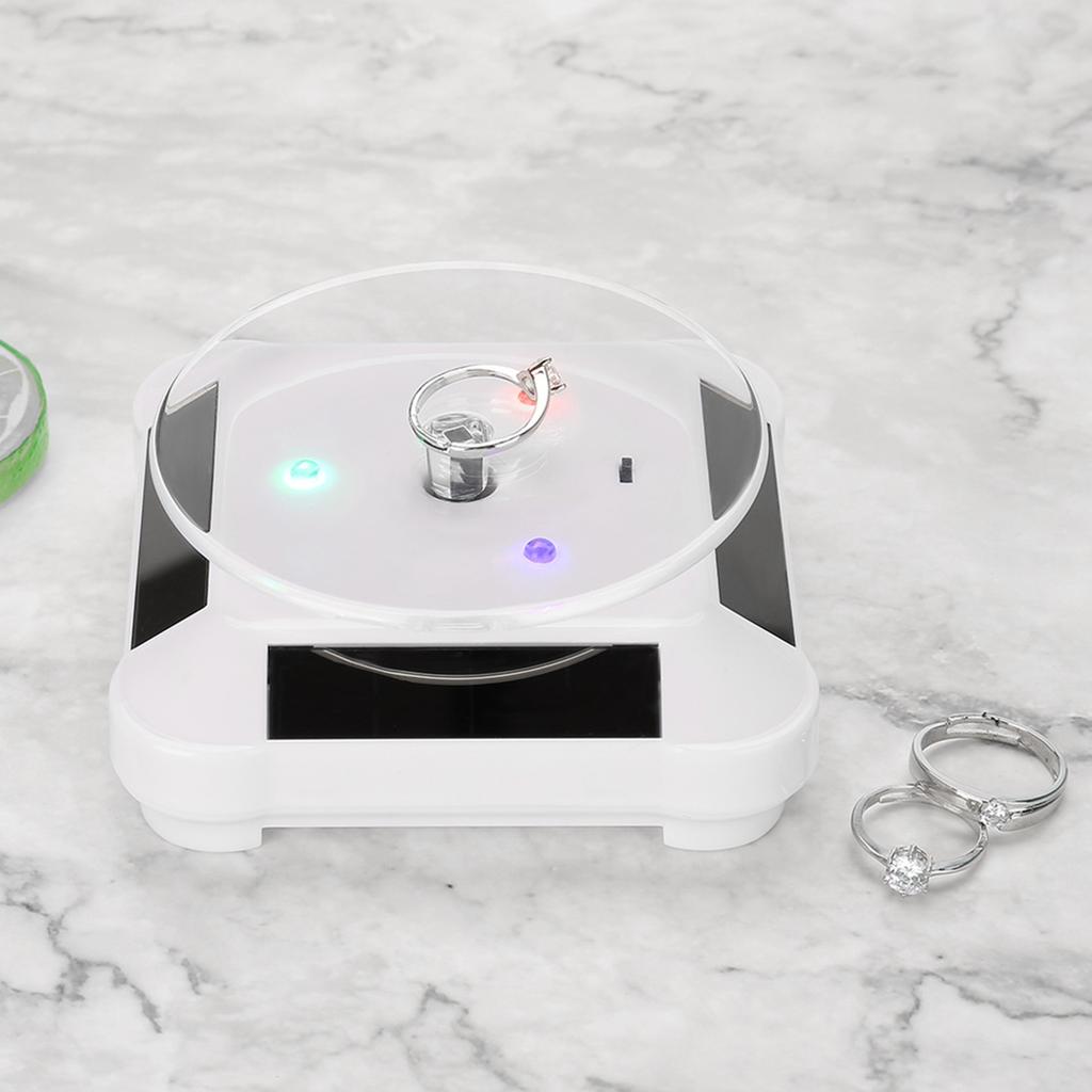 Solar Showcase 360 Degrees Rotating Turntable Watch Phone Jewelry Display Stand LED Light