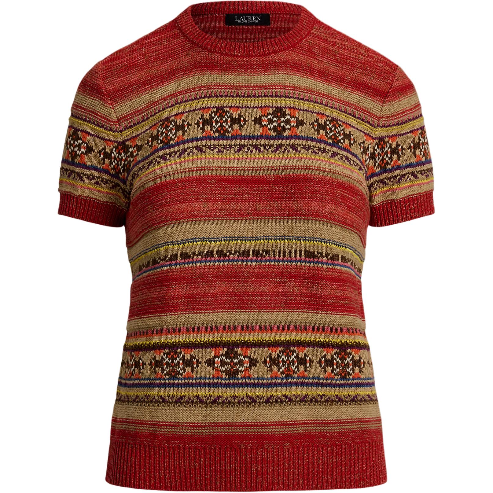 

Polo Ralph Lauren Геометрическая полосатая футболка с рубчиком, круглым вырезом и короткими рукавами Женские футболки Красный 200971321-001 M