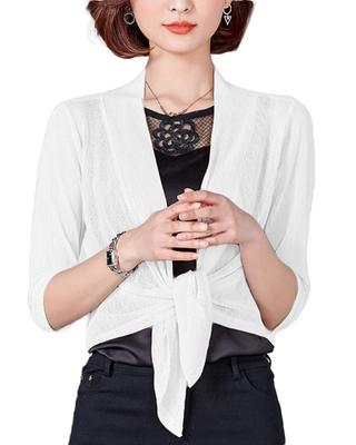 AICA Bolero Tricotat de Vară Scurt UV Aer Condiționat Solid Mărime Cardigan Alb, Lungime, Răcoros, Elastic, Subțire, Transparent, Vezi-Prin, Gât în V, Mâneci 3/4,