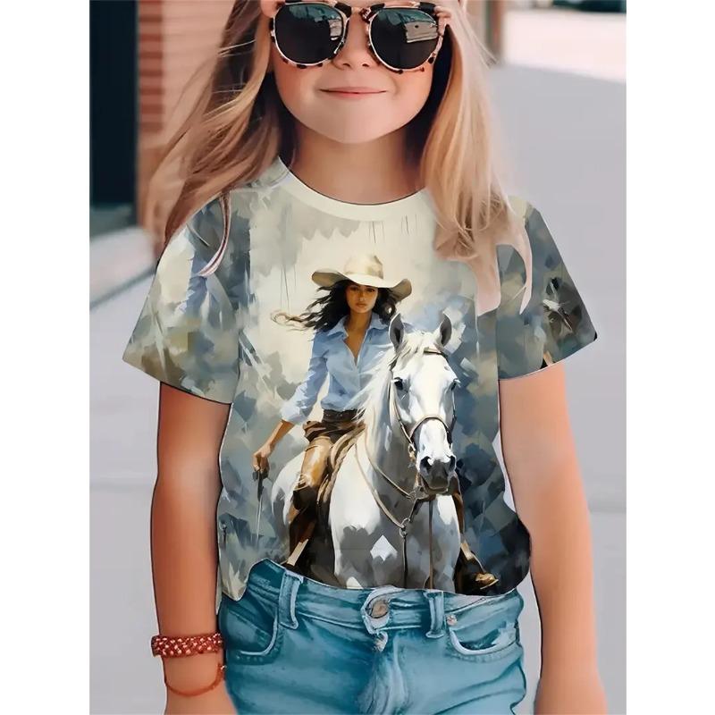 Girls' T-Shirts Summer 3d Print Fashion Short Sleeved Tops Casual T-Shirts Girls' Clothing Children T-Shirts