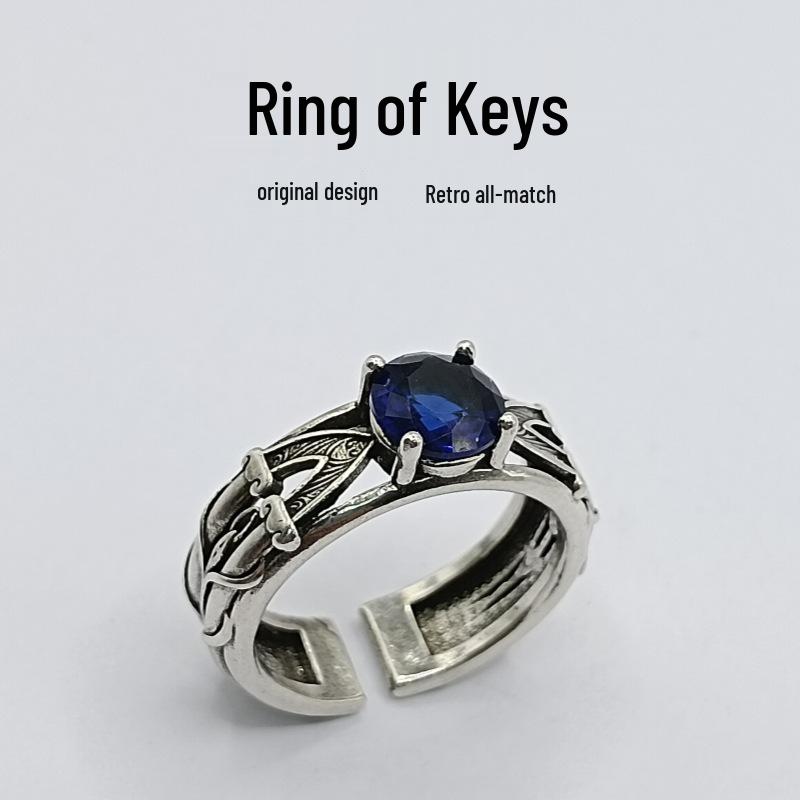Yin Taifei Retro Zircon Key Ring - Lord of the Rings Inspired Silver Movie Accessory Adjustable