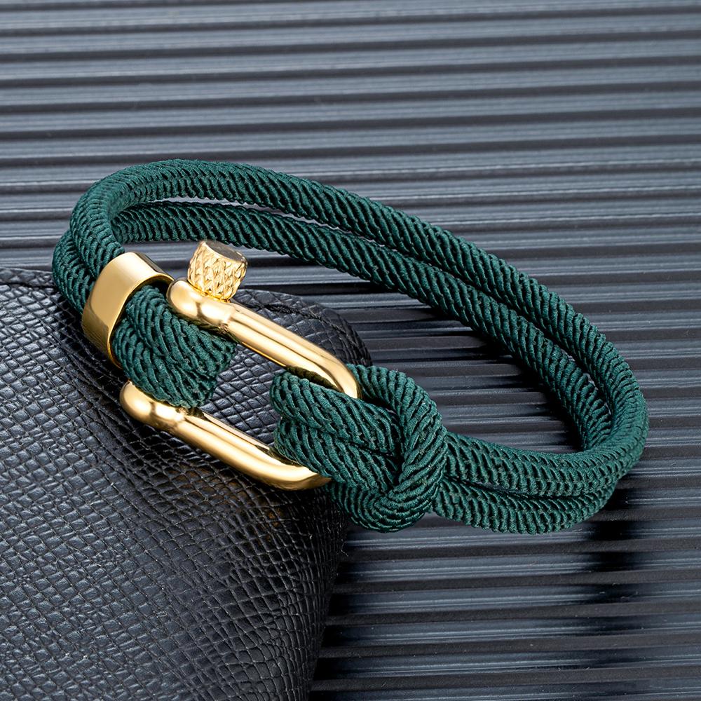Gold Color Stainless Steel Shackle Bracelet Simple Double Strand Nautical Rope Bracelets for Men Women Handmade Jewelry