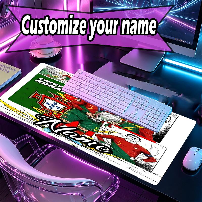 Custom Name Personalized Cristiano Ronaldo Pattern Mousepad, Laptop PC Desk Mat, Decorative Desk Mat for Home Keyboard Pad Gift