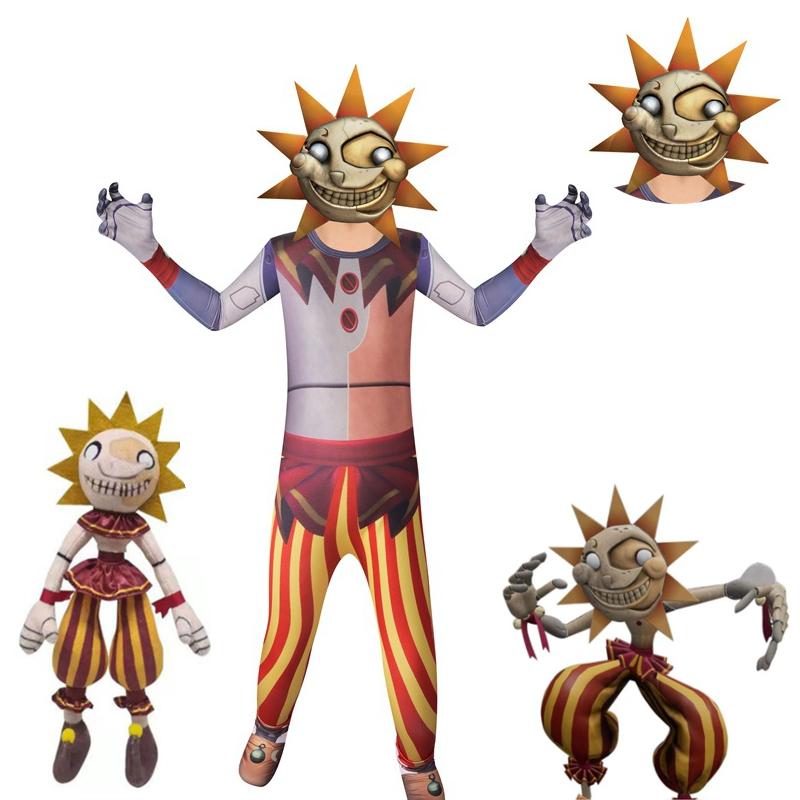 Fnaf Sundrop Clown Cosplay Clothing Boys Girls Bodysuit Mask Party Jumpsuit