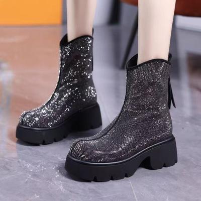 Bling Damskie Botki Eleganckie Płaskie Buty na Platformie dla Kobiety Trend Zimowe Buty Imprezowe Luksusowe Sukienka Moda Mujer Botas
