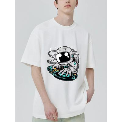 Astronaut Dj T-Shirt Schwarz Weltraum-Astronaut mischt Musik auf Plattenspieler Druck Lässige Streetwear für Männer und Frauen