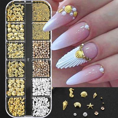 Art des ongles Strass 1 boîte Rivets métalliques Or Argent Accessoires pour ongles Étoile de mer Coquillage Méduse Ongles Décor d'art des ongles Style Océan