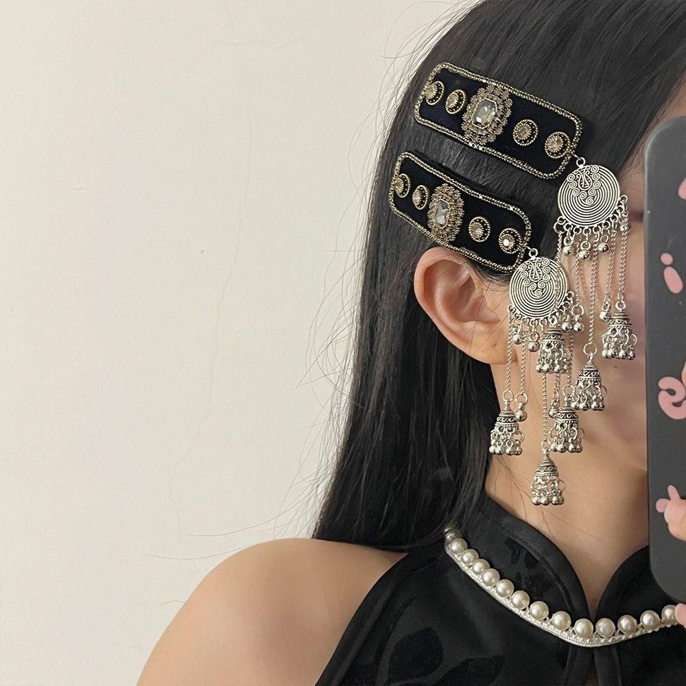 Crystal Ethnic Style Hair Clip Elegant Tassel Side Clip Chinese Style Tassel Hairpin  Bride