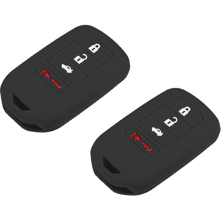 Smart Key Fob Cover Case 4 Buttons Skin Protector for Honda Accord EX EXL EX-L 2013-2018 Silicone Black Pink (Pack of 2)