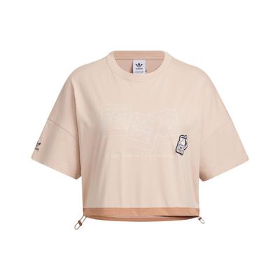 Yu Nagaba x Originals Klee SS23 Co-Branded Kollektion Logo-Print Kordelzug Cropped Locker Rundhals T-Shirt Damen Oberteile Perlgrau IS0650