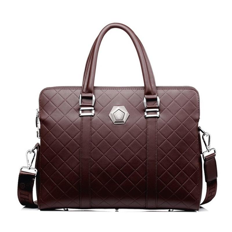 TS JYL laptop bag,Business Embossed Briefcase Wearproof Leather Grid Laptop Handbag