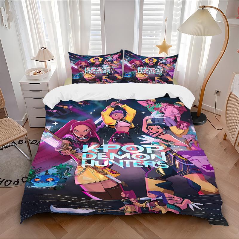 

3pcs bedding set K-Pop Demon Hunters Includes 1 Comforter+2 Pillowcases, Without Pillow Inserts, Soft Comfortable, Lightweight Breathable,190 135x200cm