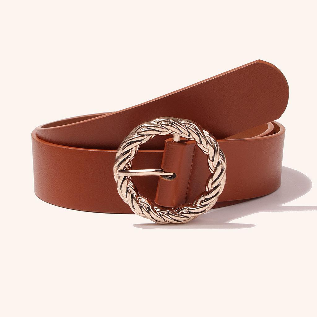 All-match Women's Belt Snake Pattern Round Buckle Brown Black White PU Belt Large Size Women's Belt One Size Women's Belt